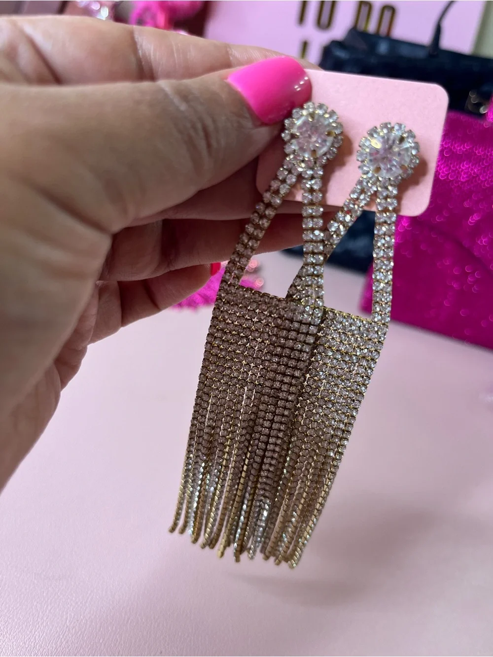 Gold Crystal Fringe Statement Earrings - Women Jewelry